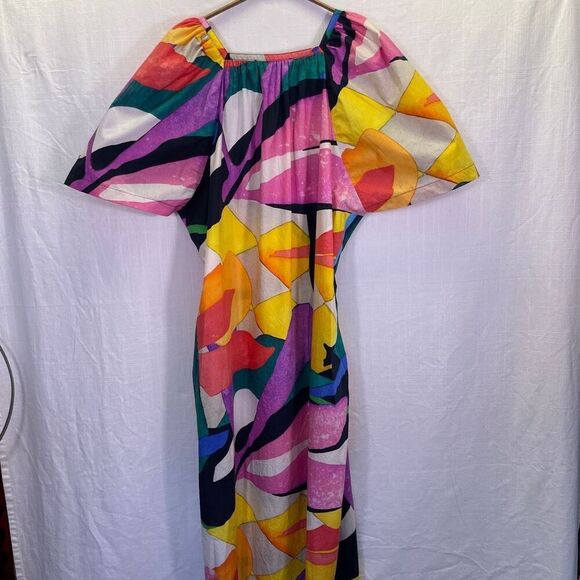Mara Hoffman Multicolor Sara Printed Puff Sleeve Cotton Poplin Midi Dress Sz XXS - Picture 10 of 12